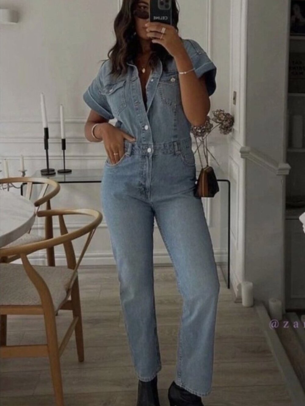 ZARA Short Sleeve Denim Utility Jumpsuit Sz XL